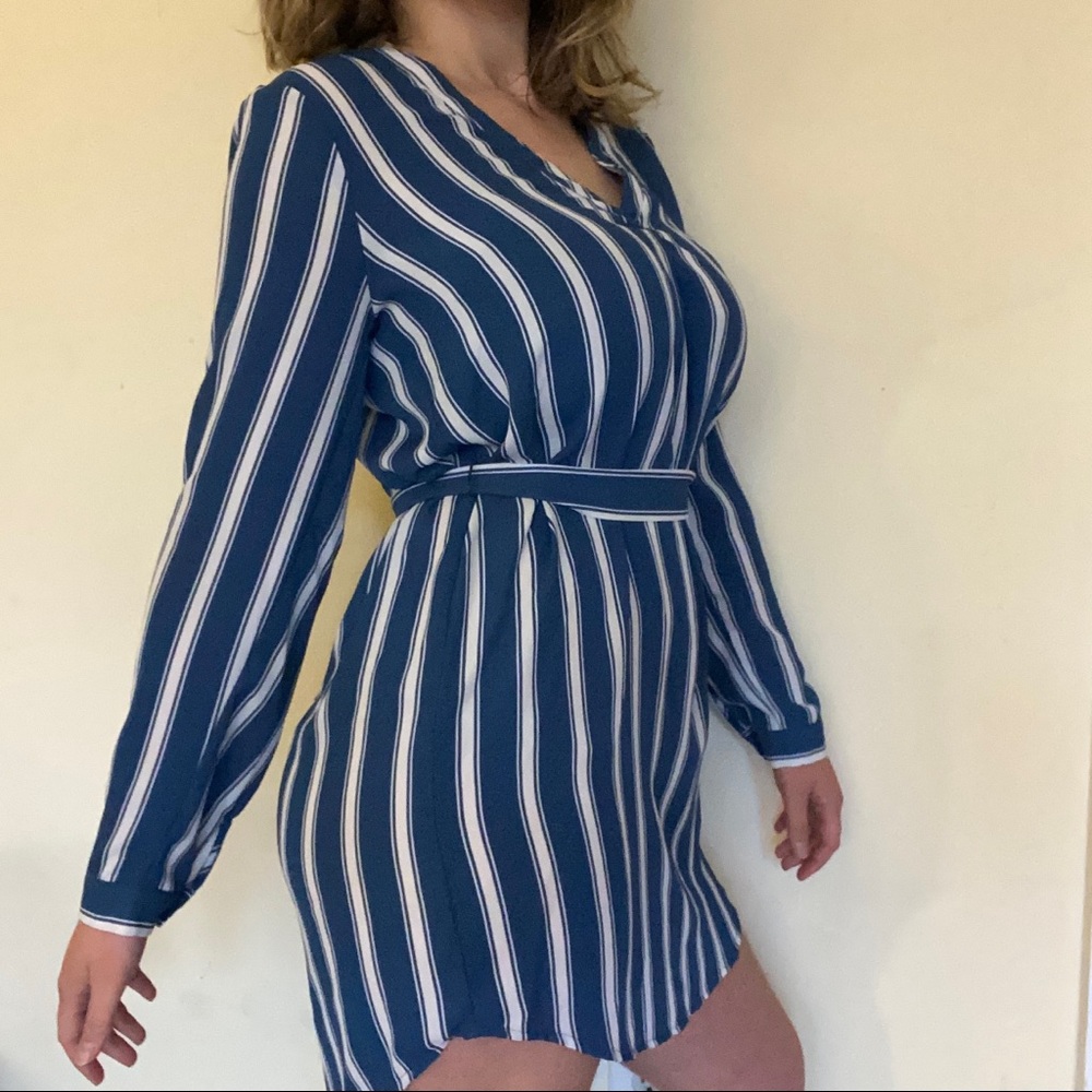 Blue and White Striped Dress